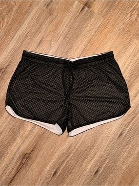 Black Mesh Running Shorts with White Trim